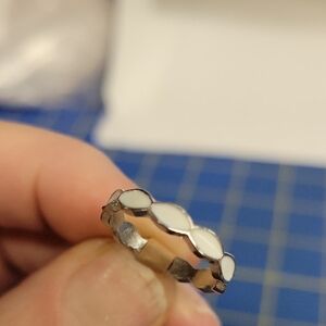 Silver Tone White Enamel Ring Size 5.5